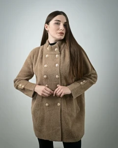 Kurtka z alpaki Alejandra III Ciemno-camelowa